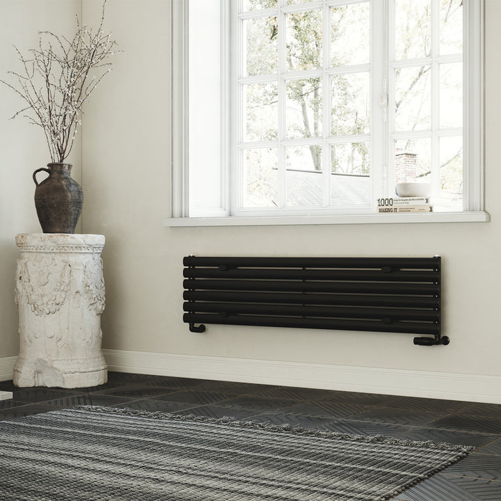 Omeara Axis - Black Horizontal Radiator H348mm x W1400mm Single Panel