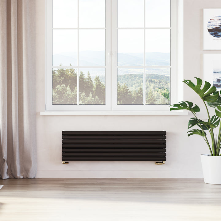 Omeara Axis - Black Horizontal Radiator H406mm x W1400mm Double Panel