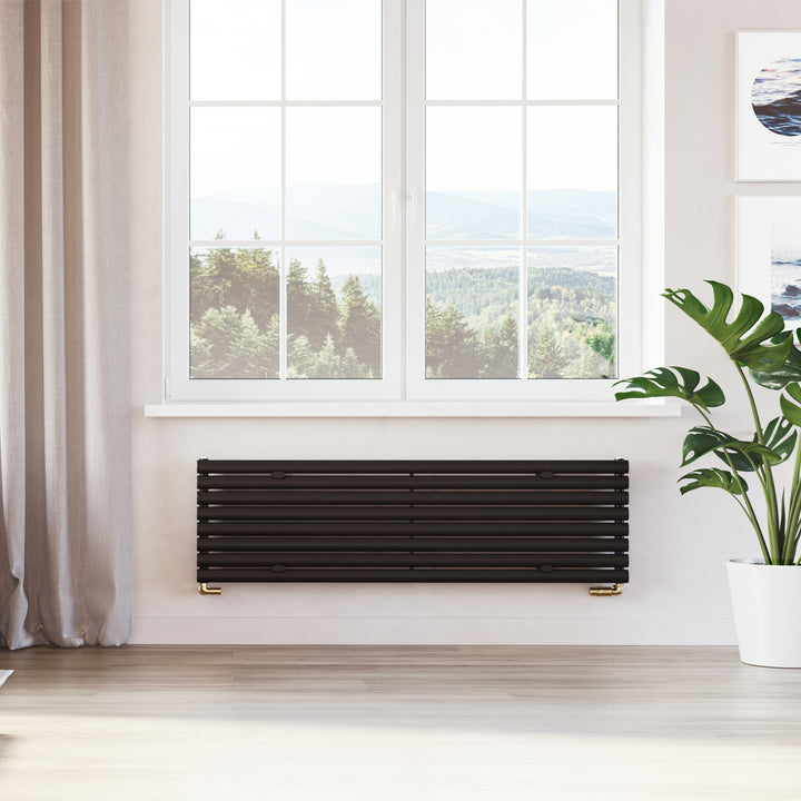 Omeara Axis - Black Horizontal Radiator H464mm x W1600mm Single Panel