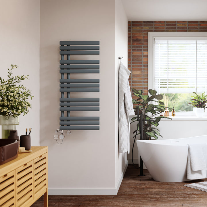 Percival - Anthracite Dual Fuel Towel Rail H1120mm x W500mm Thermostatic