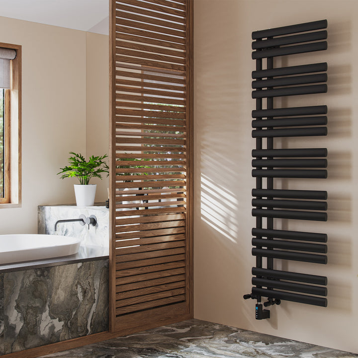 Percival - Black Dual Fuel Towel Rail H1592mm x W500mm Thermostatic WIFI