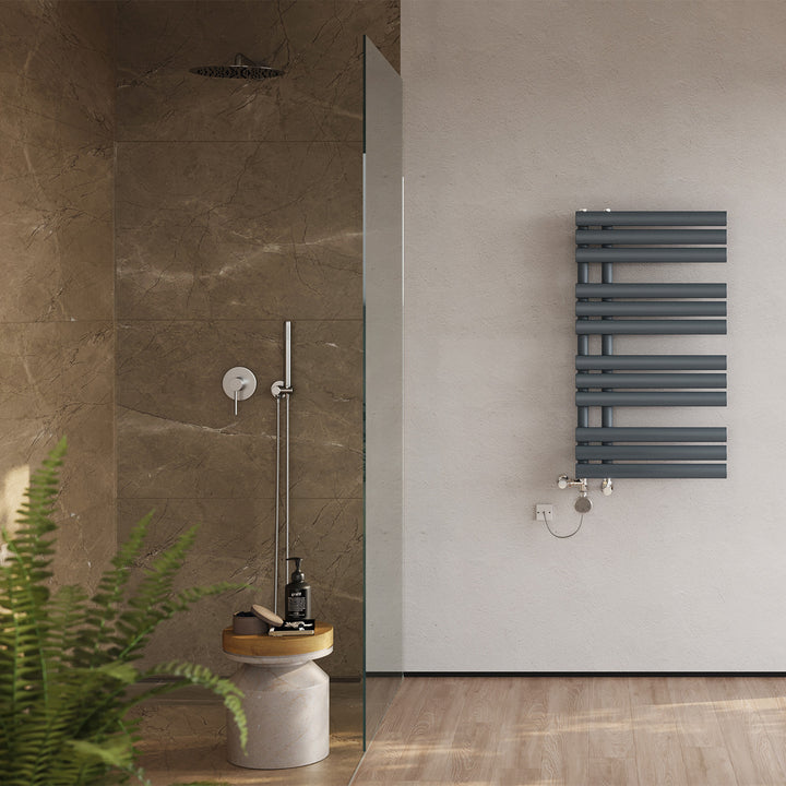 Percival - Anthracite Dual Fuel Towel Rail H884mm x W500mm Thermostatic