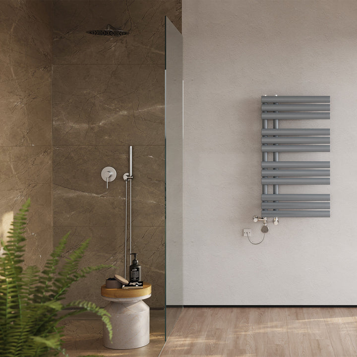 Percival - Silver Dual Fuel Towel Rail H884mm x W500mm Thermostatic