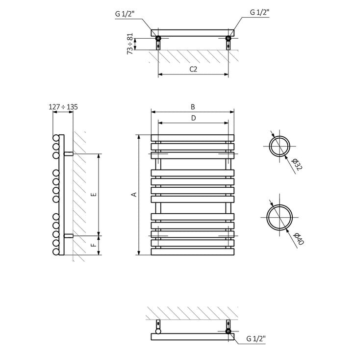 Rolo-Towel - Salt & Pepper Towel Radiator - H755mm x W520mm