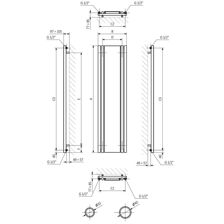 Rolo-Room - White Vertical Designer Radiator H1800mm x W590mm Single Panel