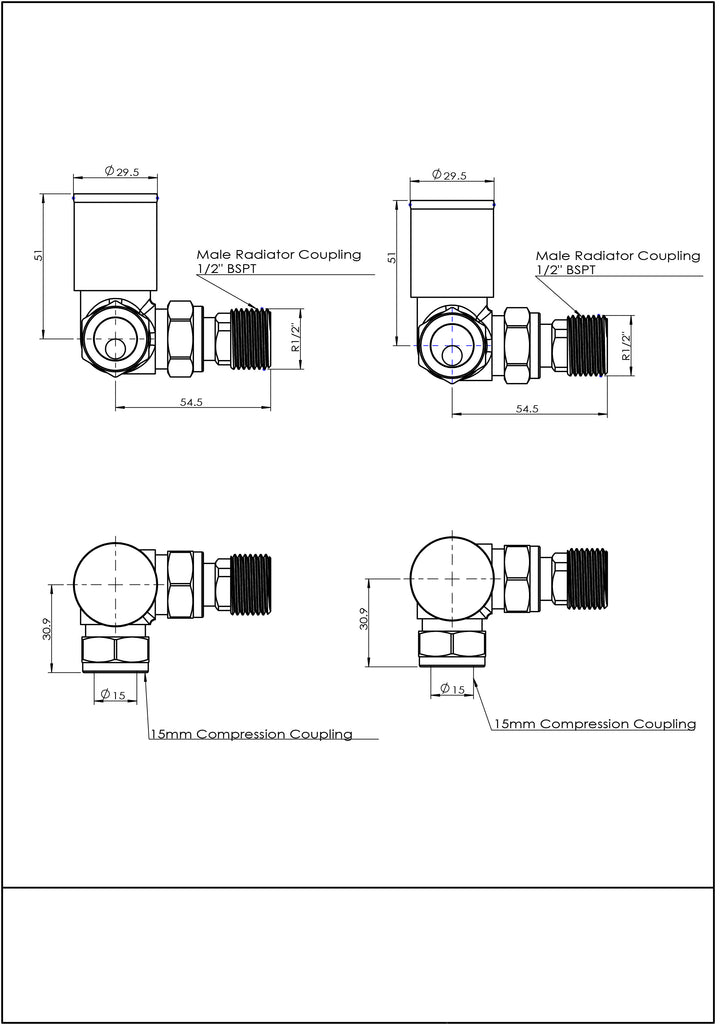 Round - Anthracite Radiator Valves Corner 8mm