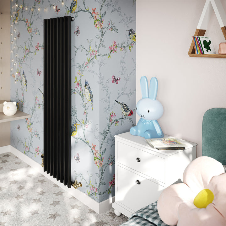 Scalloway - Black Vertical Radiator H1600mm x W475mm Single Panel