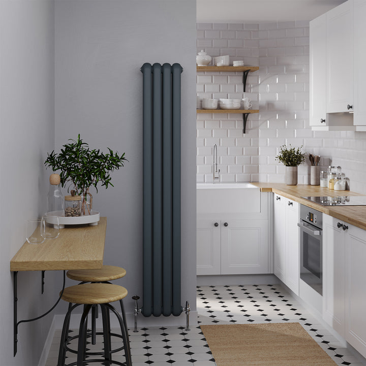 Sherwood - Anthracite Vertical Round Top Column Radiator H1800mm x W298mm 2 Column