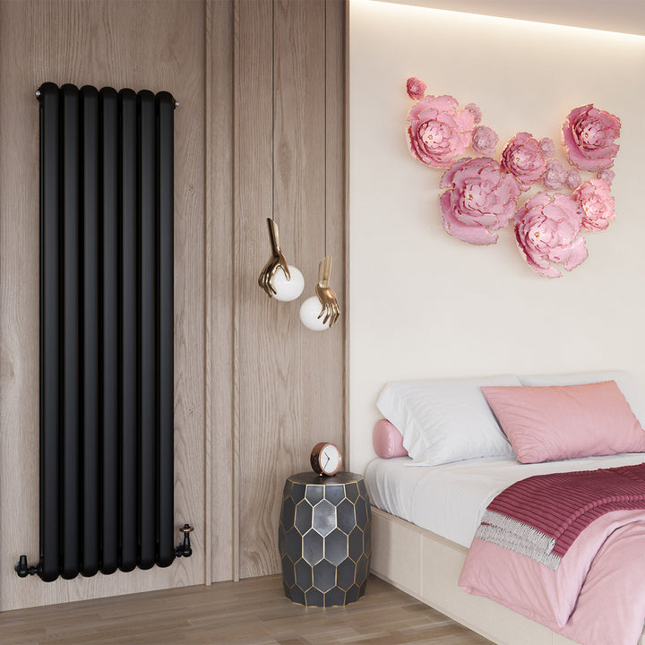 Sherwood - Black Vertical Round Top Column Radiator H1800mm x W507mm 2 Column