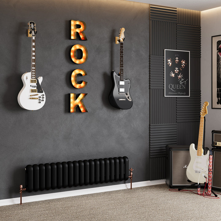 Sherwood - Black Round Top Column Radiator H300mm x W1340mm 2 Column