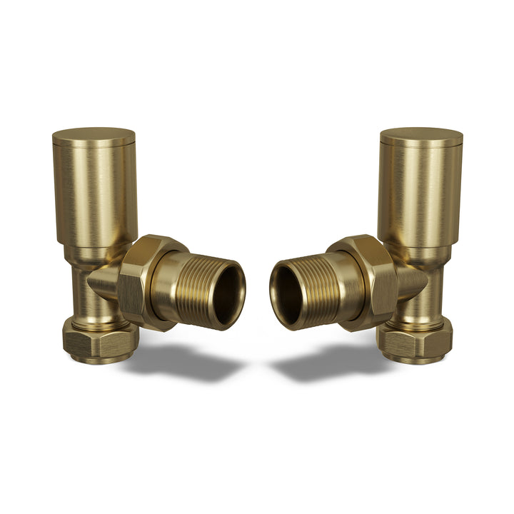 Round - Brushed Brass Radiator Valves Angled 10mm