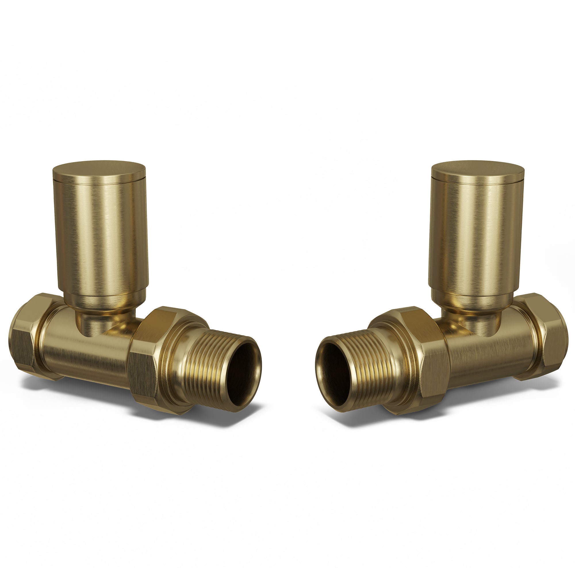Brushed Brass Radiator Valves Straight 10mm - Round | UK Radiators