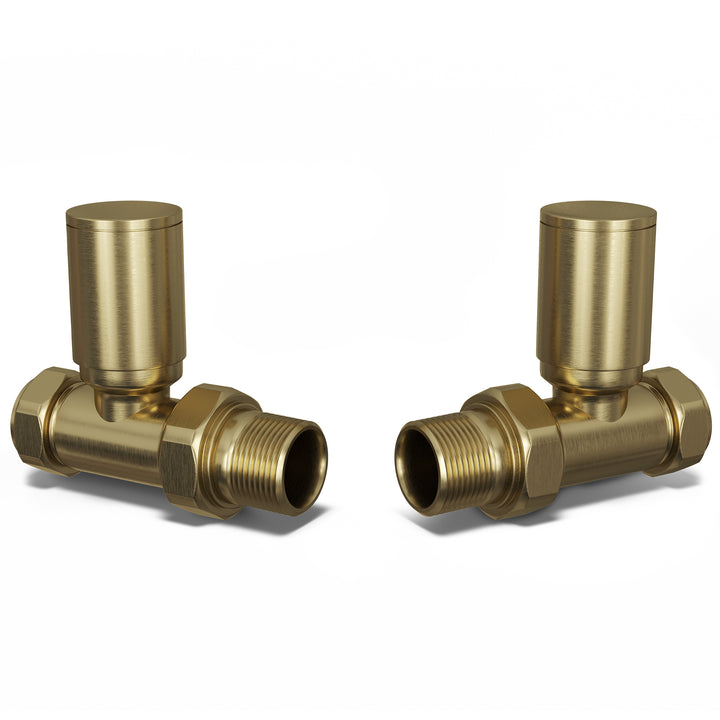 Round - Brushed Brass Radiator Valves Straight 15mm