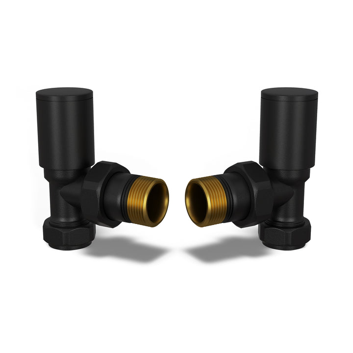 Round - Black Radiator Valves Angled 15mm