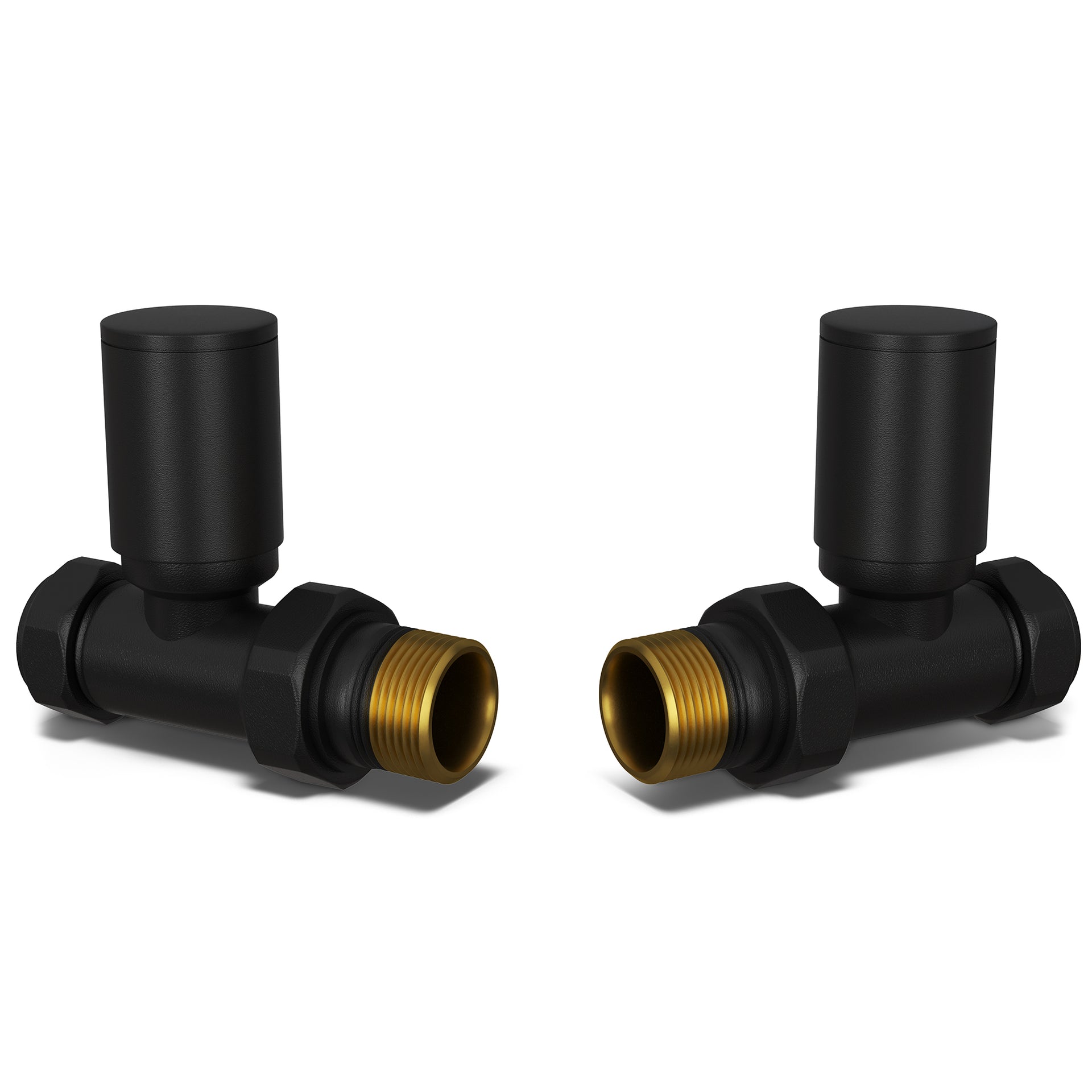 Round - Black Radiator Valves Straight 8mm
