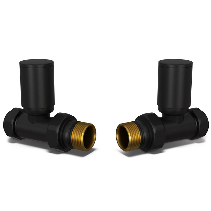 Round - Black Radiator Valves Straight 15mm