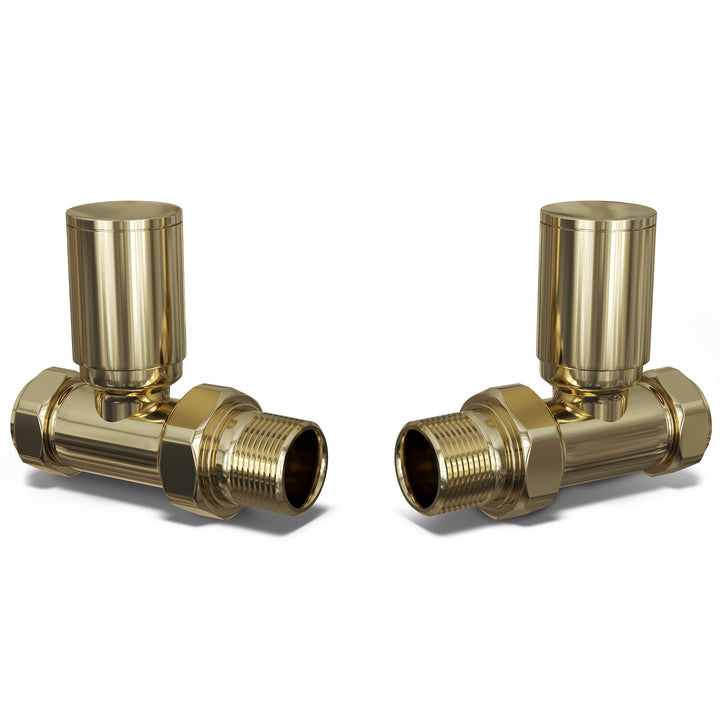 Round - Polished Brass Radiator Valves Straight 10mm