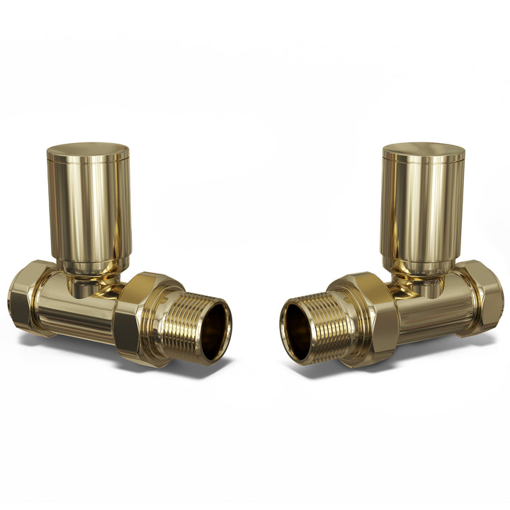 Round - Polished Brass Radiator Valves Straight 15mm