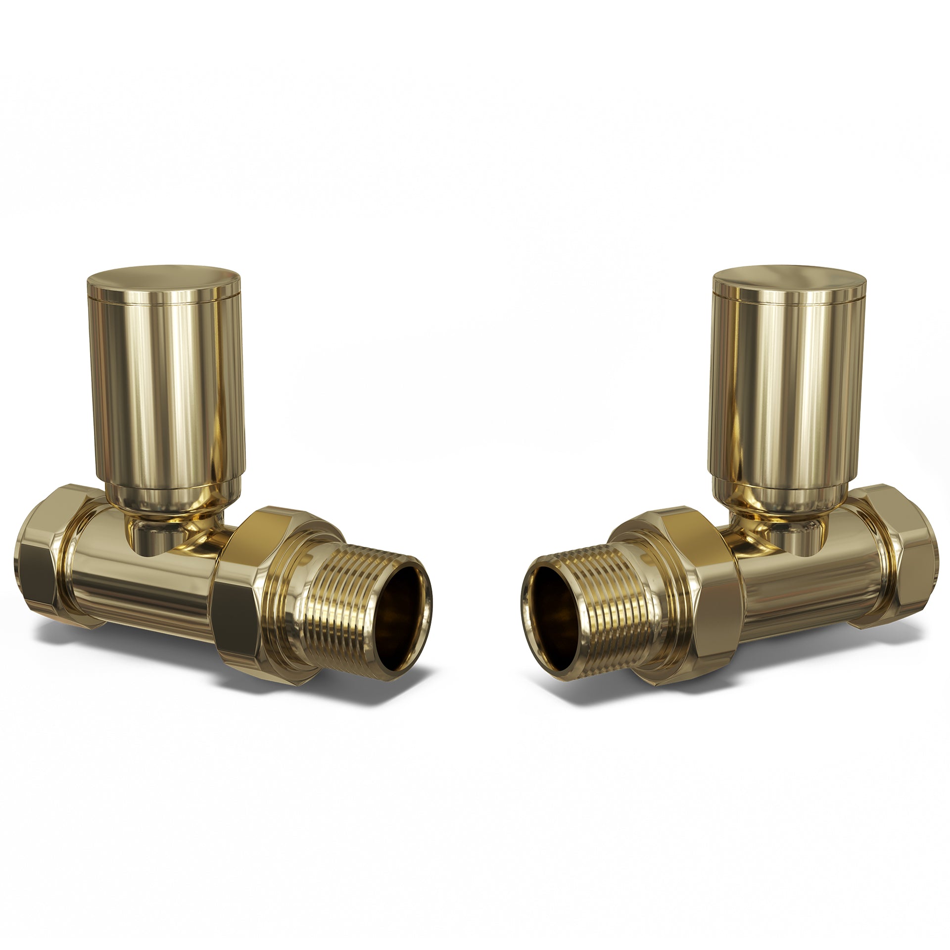 Round - Polished Brass Radiator Valves Straight 10mm
