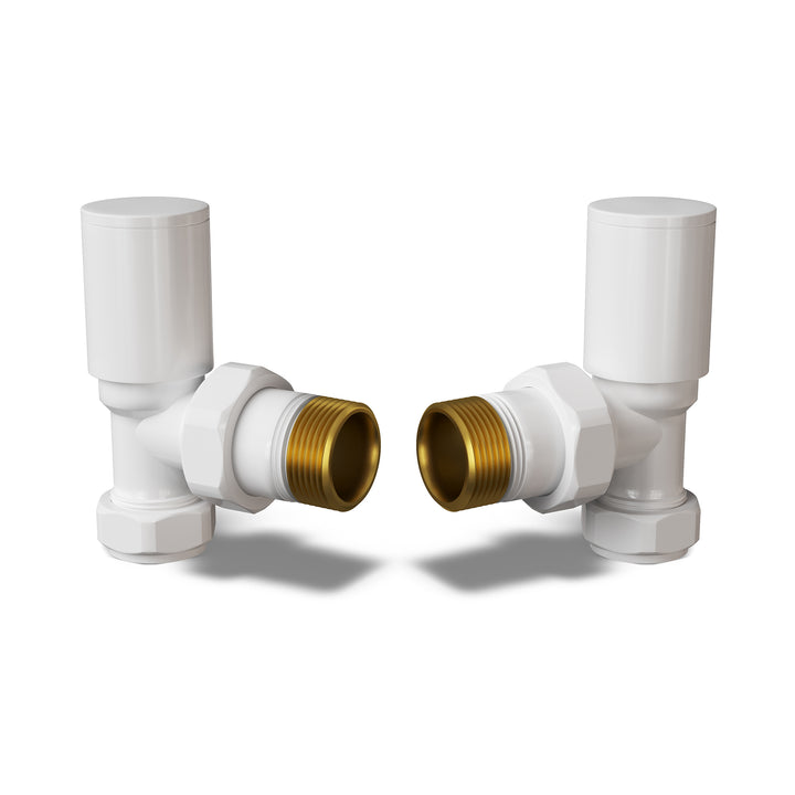 Round - White Radiator Valves Angled 10mm