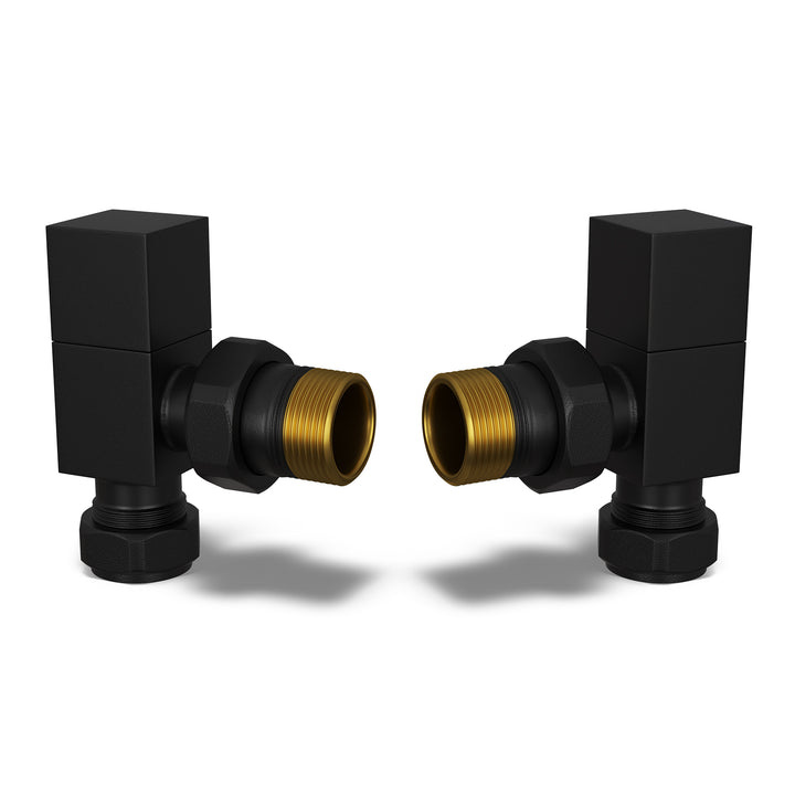 Square - Black Radiator Valves Angled 15mm