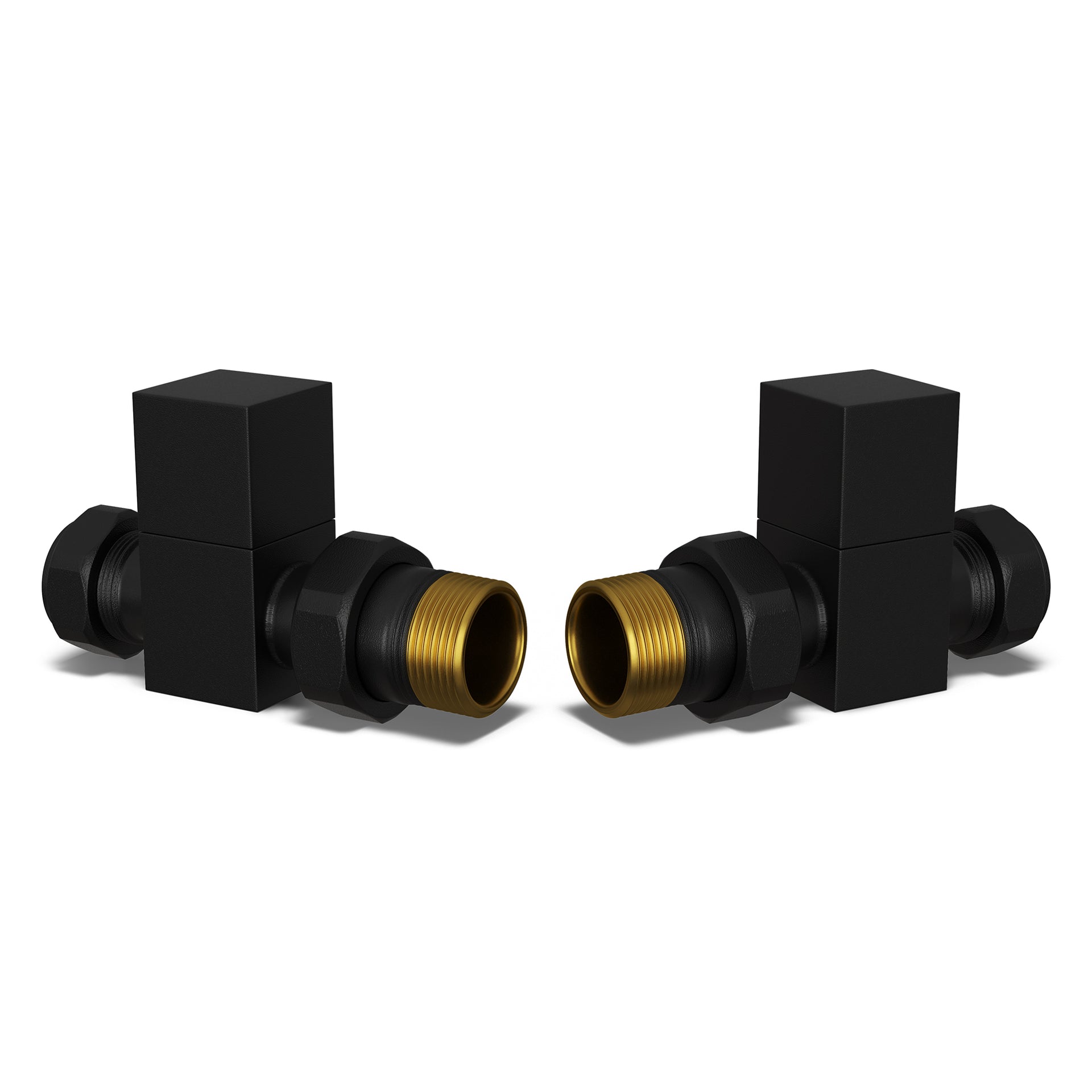 Square - Black Radiator Valves Straight 10mm