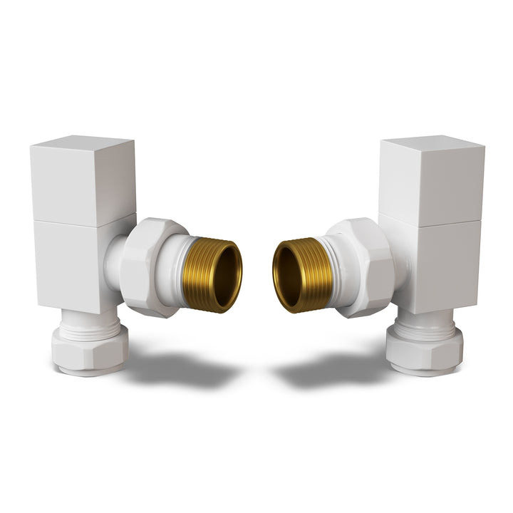 Square - White Radiator Valves Angled 8mm