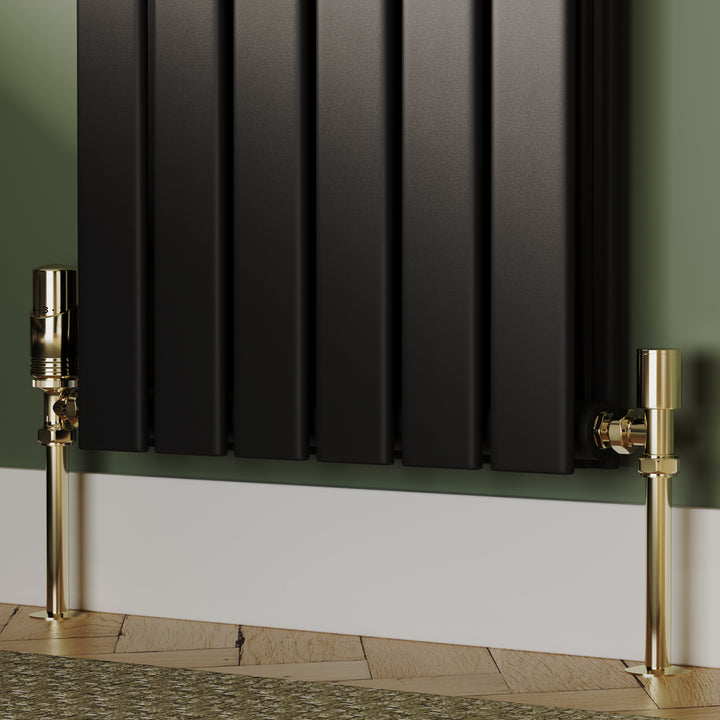 Talus Bold - Polished Brass Thermostatic Radiator Valve & Lockshield Angled 10mm