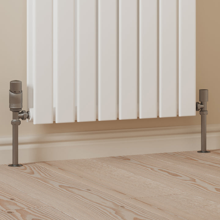 Talus Bold - Natural Pewter Thermostatic Radiator Valve & Lockshield Angled 8mm