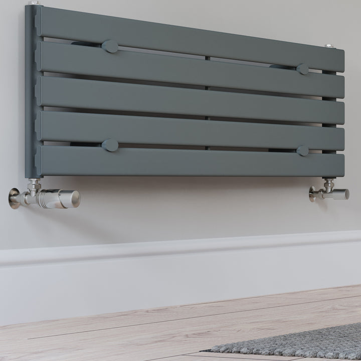 Talus Bold - Silver Nickel Thermostatic Radiator Valve & Installation Kit Angled 15mm