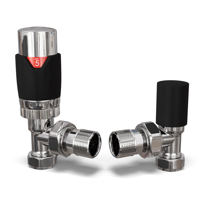 Talus Flair - Black Thermostatic Radiator Valve & Lockshield Angled 15mm