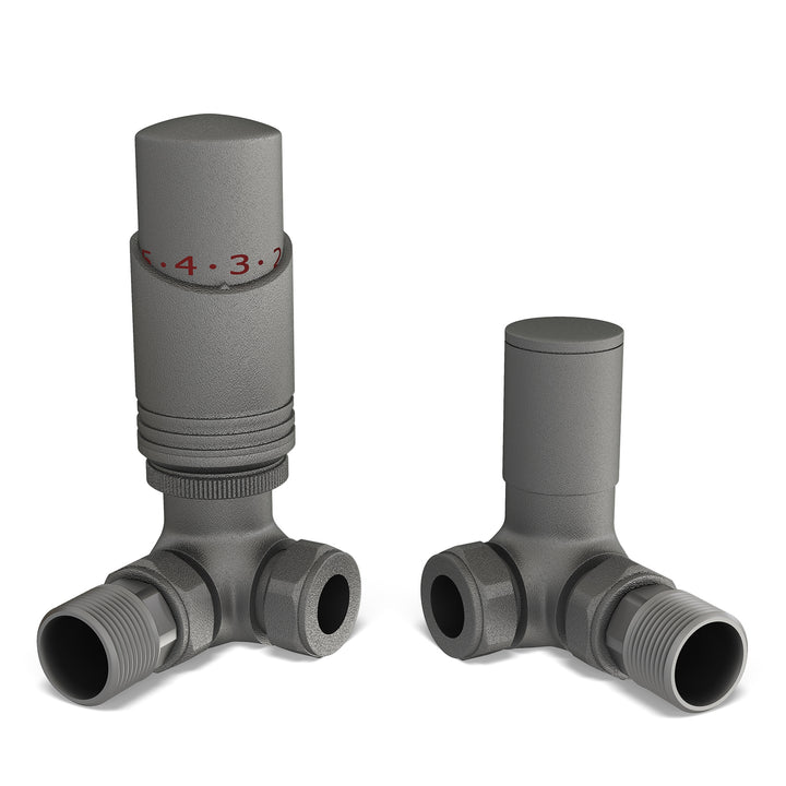 Talus Bold - Natural Pewter Thermostatic Radiator Valve & Lockshield Corner 15mm