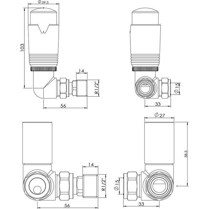 Talus Flair - White Thermostatic Radiator Valve & Lockshield Corner 8mm