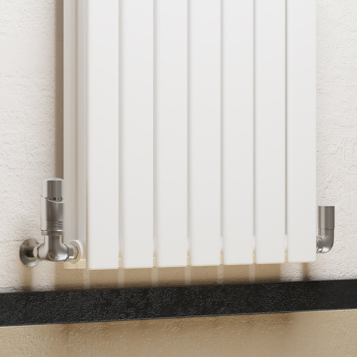 Talus Bold - Silver Nickel Thermostatic Radiator Valve & Lockshield Corner 15mm