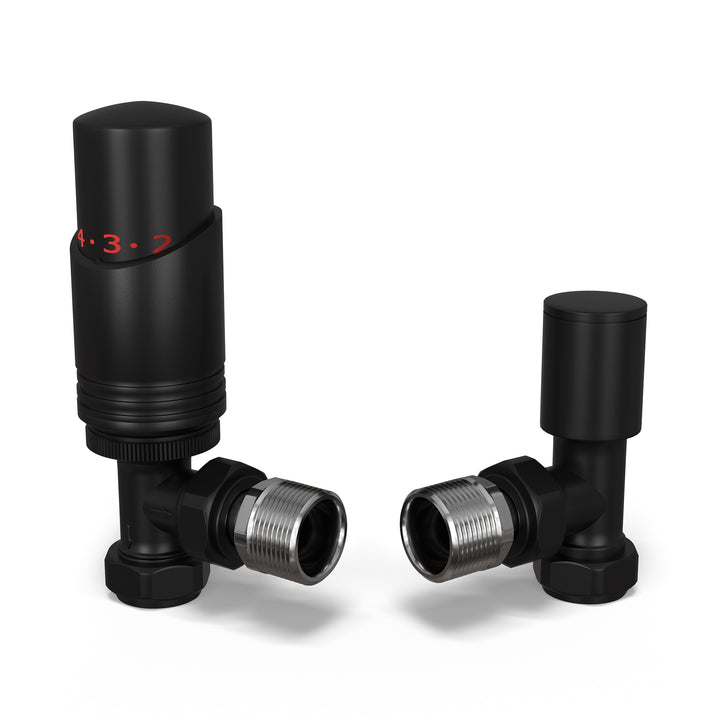Talus Bold - Black Thermostatic Radiator Valve & Lockshield Angled 8mm