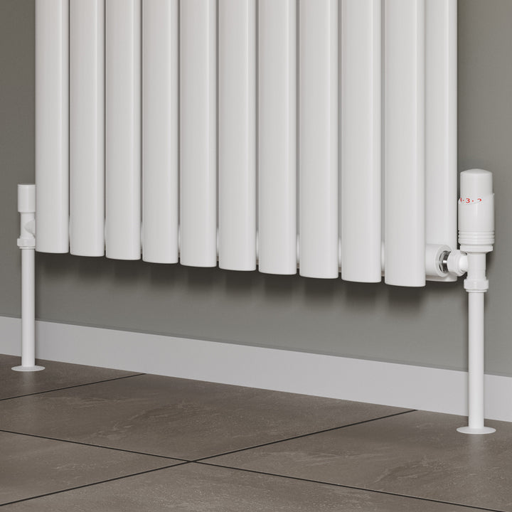 Talus Bold - White Thermostatic Radiator Valve & Lockshield Angled 10mm