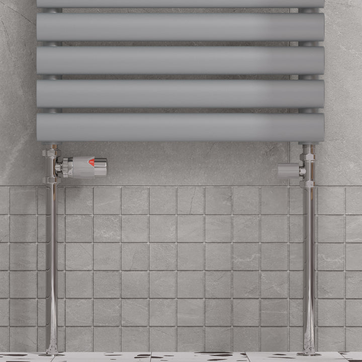 Talus Flair - Thermostatic Radiator Valve & Installation Kit - Silver Straight 15mm