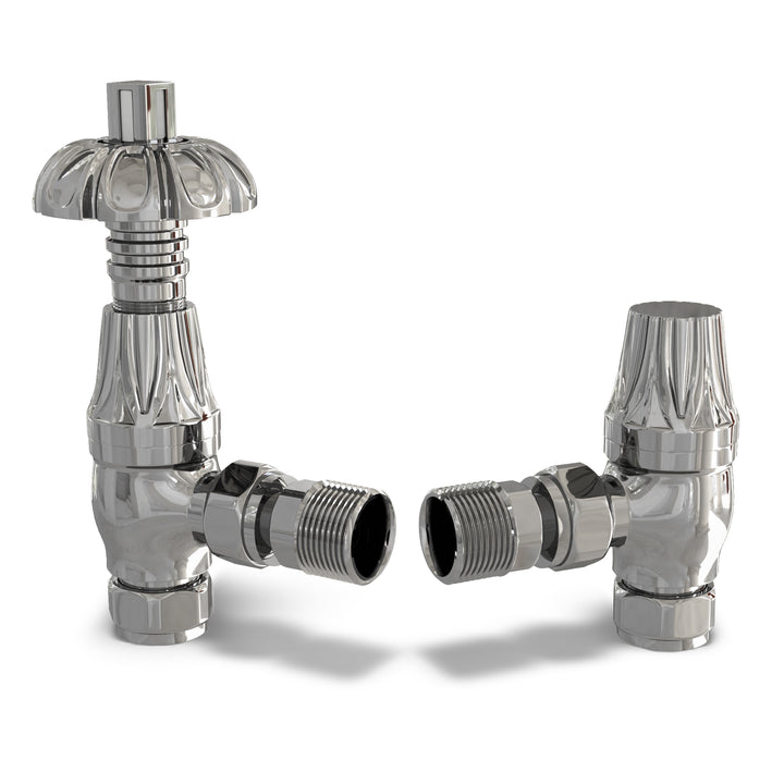 Signature Metal Head - Chrome Thermostatic Radiator Valve & Lockshield Angled 8mm