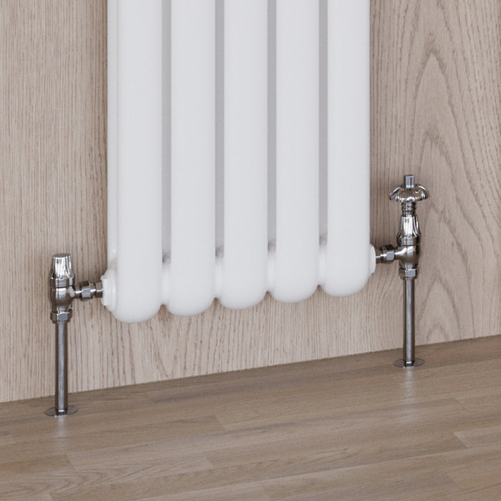 Signature Metal Head - Chrome Thermostatic Radiator Valve & Lockshield Angled 10mm