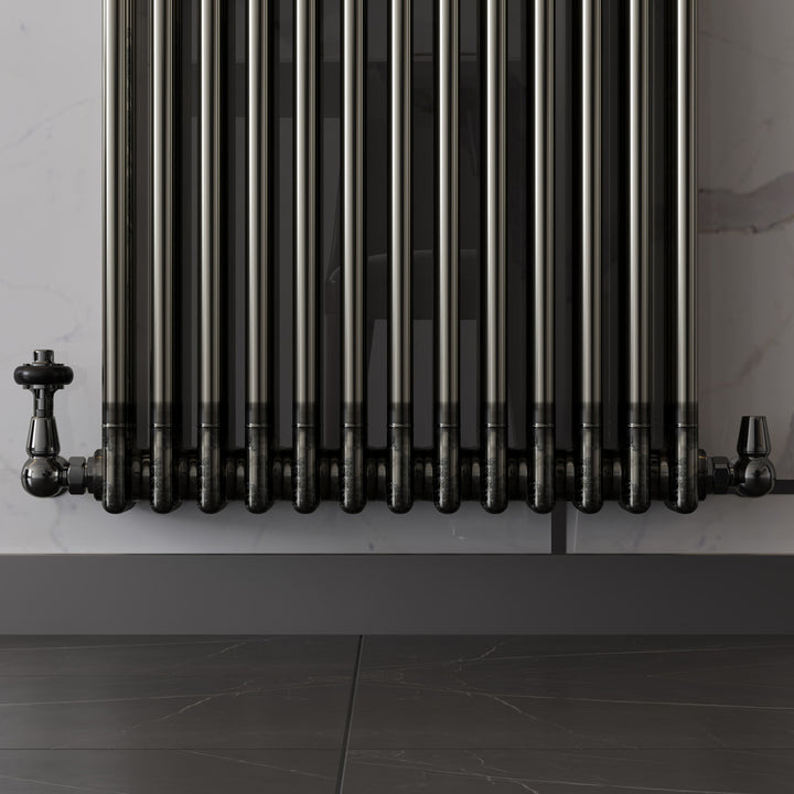 Signature Wooden Head - Black Nickel Thermostatic Radiator Valve & Lockshield Angled 8mm