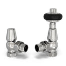 Signature Wooden Head - Chrome Thermostatic Radiator Valve & Lockshield Angled 8mm