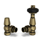 Signature Wooden Head - Antique Brass Thermostatic Radiator Valve & Lockshield Angled 8mm