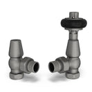 Signature Wooden Head - Natural Pewter Thermostatic Radiator Valve & Lockshield Angled 8mm