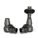 Signature Wooden Head - Black Nickel Thermostatic Radiator Valve & Lockshield Corner 10mm