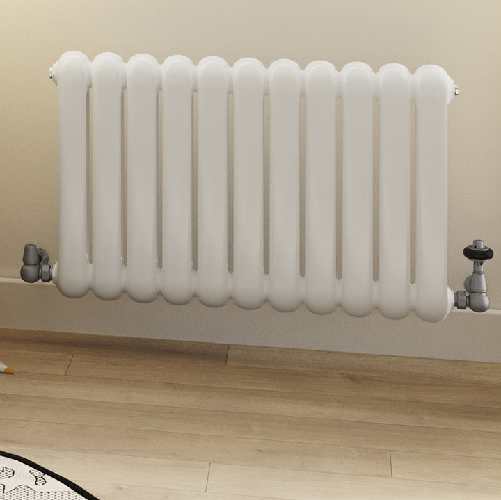 Signature Wooden Head - Natural Pewter Thermostatic Radiator Valve & Lockshield Corner 15mm