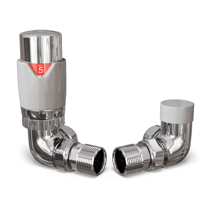 Talus Flair - White Thermostatic Radiator Valve & Lockshield Corner 10mm