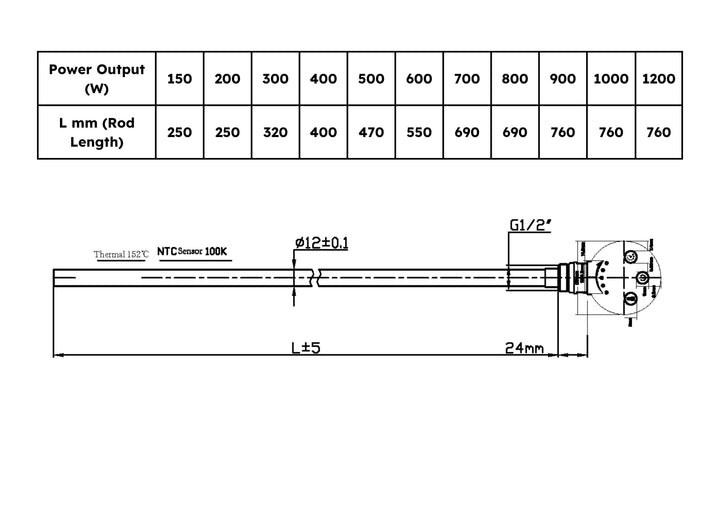 Talus - Heating Element 1000w Thermostatic