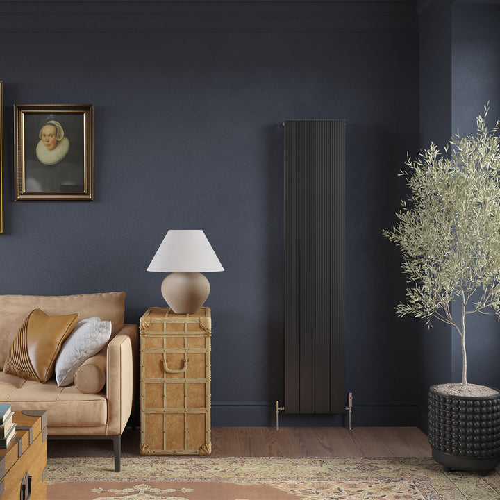 Thetford - Black Vertical Radiator Double Panel H1800mm x W372mm Grooved