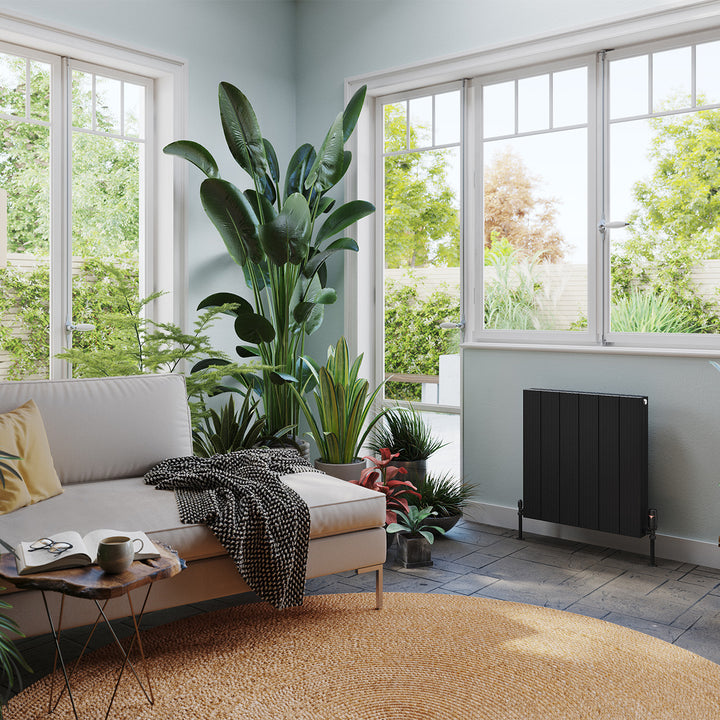 Thetford - Black Horizontal Radiator Double Panel H600mm x W560mm Grooved