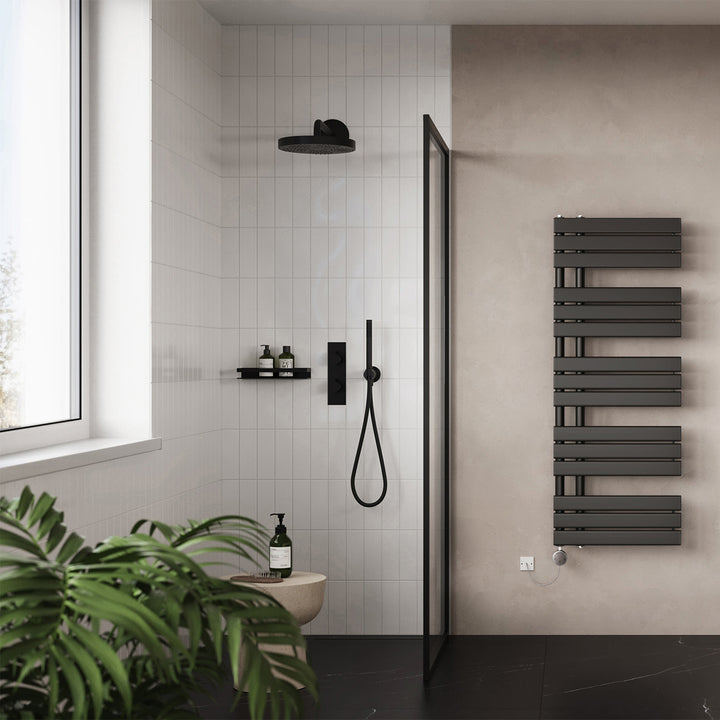 Tristan - Black Electric Towel Rail H1292mm x W500mm 600w Thermostatic